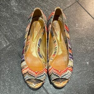 Missoni Multi-Color Zigzag Peep Toe Kitten Heels